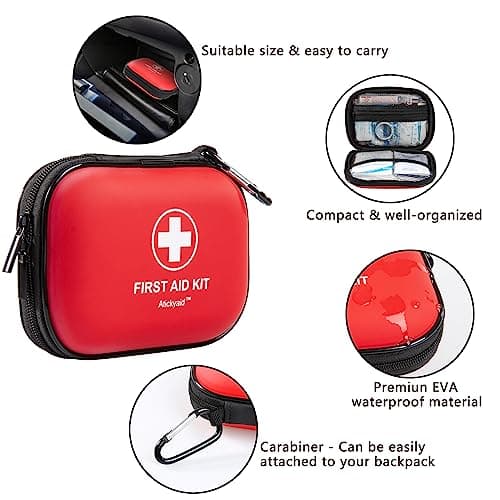 Compact First Aid Kit - 120 Piece Waterproof Medical Kit for Car, Home, Office, Travel, Camping, Sports, Outdoor, School - Emergency Supplies (Red)