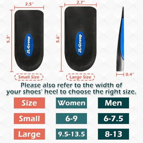 JL-Group Orthopedic Heel Inserts for Achilles Tendonitis and Plantar Fasciitis Relief (Small)
