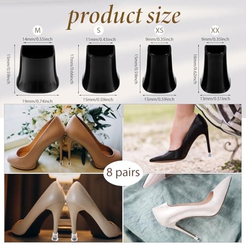 Cobee Anti-Slip Heel Caps, Noise Reducing, Black & Transparent, 8 Pairs for Women's High Heels