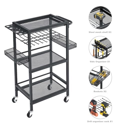 Heavy Duty Power Tool Organizer Cart with Wheels for Workshop and Outdoors