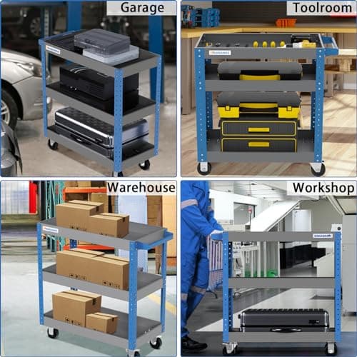 3-Tier Locking Tool Roll Cart, 500LBS Capacity, Blue