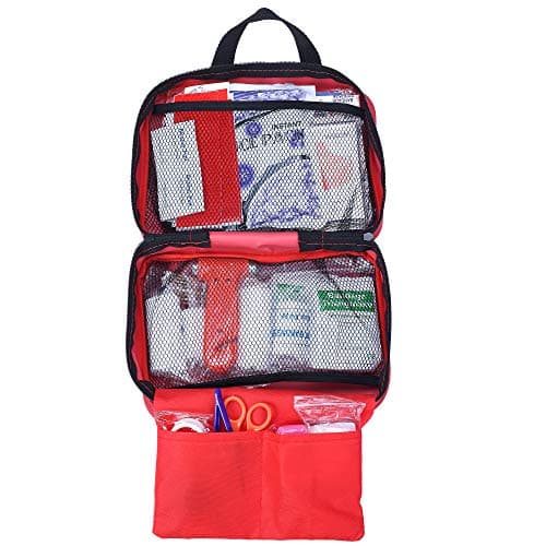 Red First Aid Kit - 230 Pieces, Fully Stocked for Emergencies | Car, Home, Travel, Camping, Office, Sports