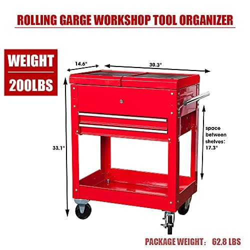 Steel Tool Cart with Lockable Drawers, 27.8" L x 32.7" H, 212 lbs Capacity