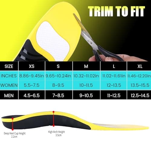 Orthotic Insoles for Arch Support - Plantar Fasciitis Pain Relief (Black)