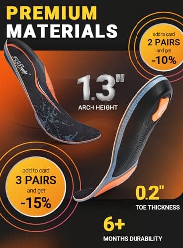 Heavy Duty Arch Support Inserts for Plantar Fasciitis - Foot Pain Relief - 220+ lbs - Men & Women
