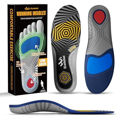 Men's & Women's Running Insoles for Plantar Fasciitis, Low Arch Support & Shock Absorption -Boosts Performance & Reduces