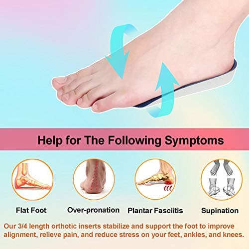 3/4 Length Comfortable Low Arch Support Insoles & Sturdy High Arch Support Orthotic Inserts