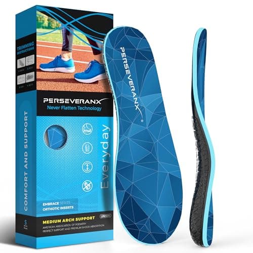NASA Grade Plantar Fasciitis Insoles - High Arch Support Inserts for Men & Women - Orthotics for Shock Absorption & Pain — Medium Arch - Blue
