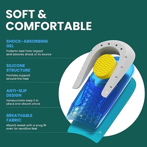 Welnove Gel Heel Cushions for Pain Relief - 0.6" to 1" Height Support for Women's 9-11.5 & Men's 7-9.5