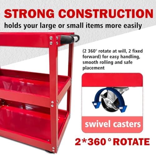 330LBS Metal 3-Tier Rolling Cart with Wheels, Heavy Duty Tool Storage Organizer