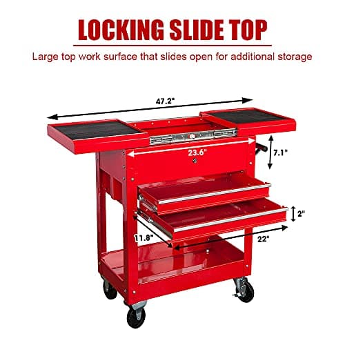 Steel Tool Cart with Lockable Drawers, 27.8" L x 32.7" H, 212 lbs Capacity