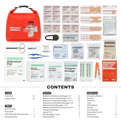 RHINO RESCUE 240 Piece Waterproof First Aid Kit, Lightweight Red Boat Dry Bag