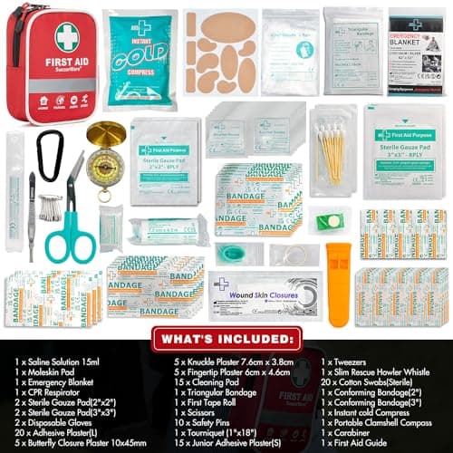 SuccorWare 130-Piece First Aid Kit with Hospital Grade Supplies - Emergency Blanket & Bandages - Ideal for Home, Outdoor