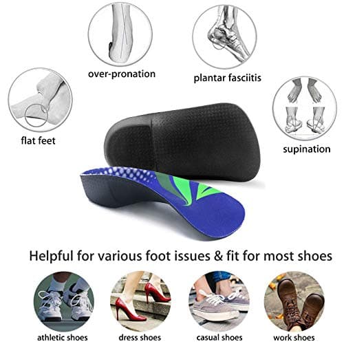 3/4 Length Comfortable Low Arch Support Insoles & Sturdy High Arch Support Orthotic Inserts