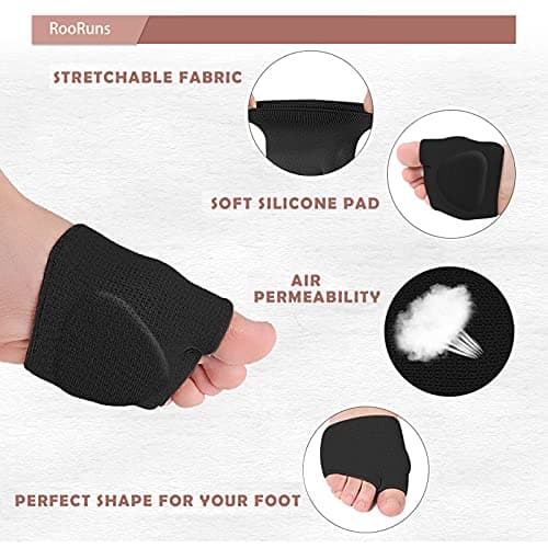 RooRuns Gel Metatarsal Pads for Ball of Foot Pain Relief, Black XL