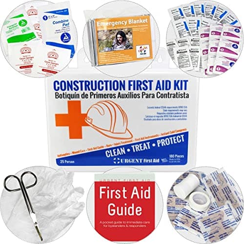 Urgent First Aid OSHA Compliant Kit for 25+ Contractors | 180 Piece Gasketed Case