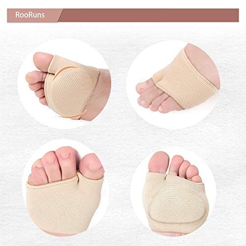 RooRuns Gel Metatarsal Pads for Pain Relief, 2Pairs (Black+Beige)