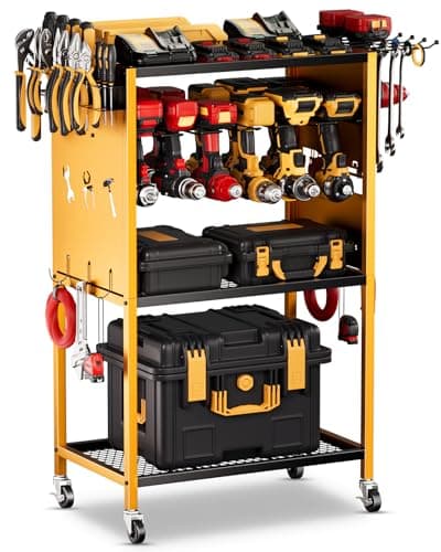 Heavy-Duty Power Tool Storage Cart with Wheels - Large Rolling Organizer for Garage — Yellow
