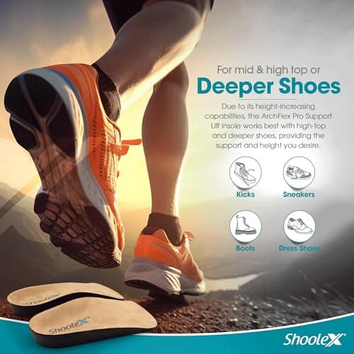 ArchFlex Pro Adjustable Height Insoles - Increase Arch Support, Heel Cushion, Large