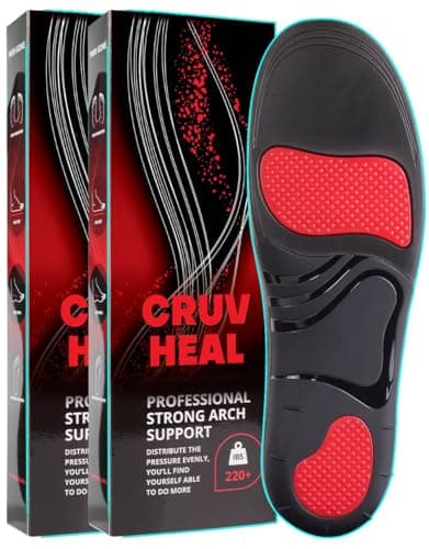 High Arch Support Insoles for Men & Women - Plantar Fasciitis Relief - Boot Work Shoes (S, Black) — 2 Pairs - Black