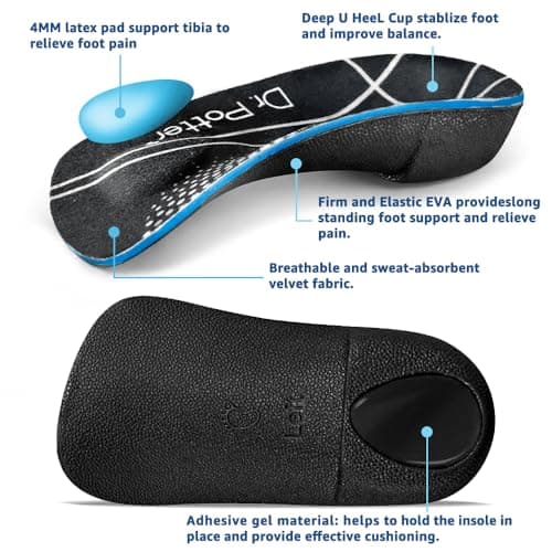 High Arch Plantar Fasciitis Insoles for Over-Pronation and Foot Pain (Medium)