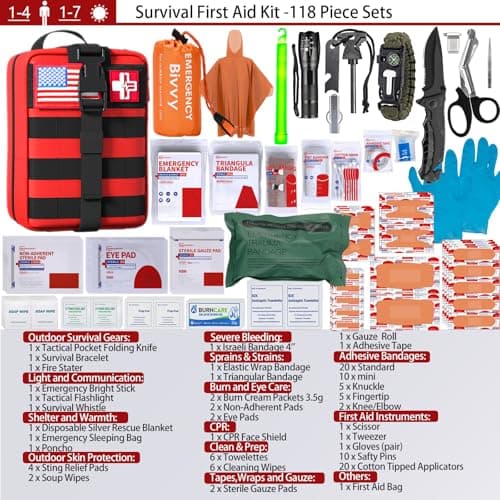 Survival Gear Kit: Military Grade Molle System for Hiking & Adventures (RED)