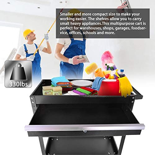Eco-Friendly 3-Tier Rolling Tool Cart with Drawers (Black)