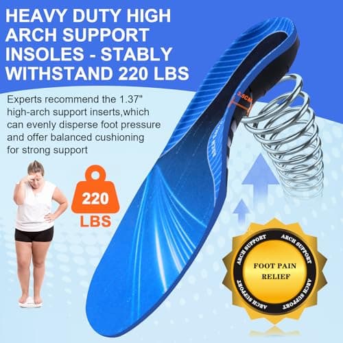 Yhsvie Heavy Duty Arch Support Insoles for Men & Women - Flat Feet, Plantar Fasciitis Relief, Standing All Day-L