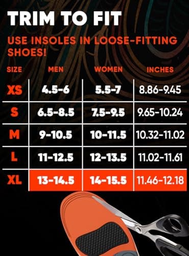 High Arch Support Plantar Fasciitis Insoles for Work Boots and Shoes (XL)