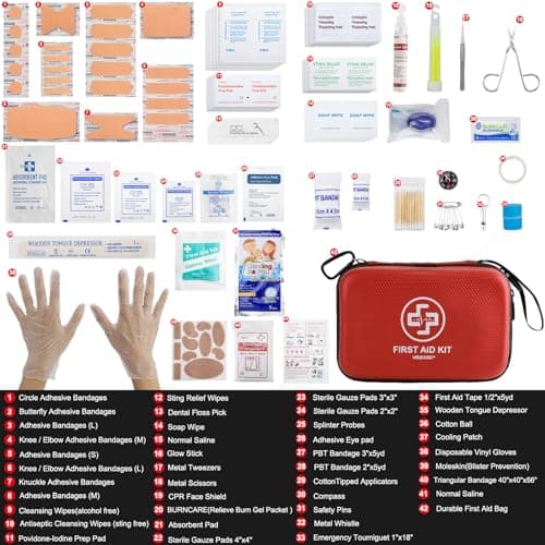 Premium 320 Piece Waterproof First Aid Kit for Home, Camping, Cars, Hiking, Travel, Emergencies - Red