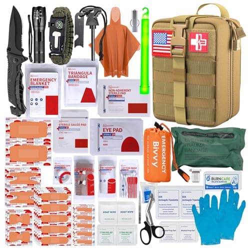 Survival Gear Kit: Military Grade Molle System for Hiking & Adventures (RED) — Tan