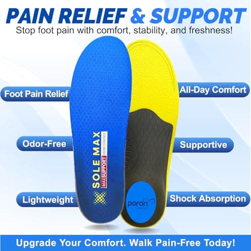 Bamboo Charcoal Orthotic Insoles for Plantar Fasciitis, Heavy Duty Arch Support & Odor Control