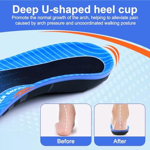 Yhsvie Heavy Duty Arch Support Insoles for Men & Women - Flat Feet, Plantar Fasciitis Relief, Standing All Day-L