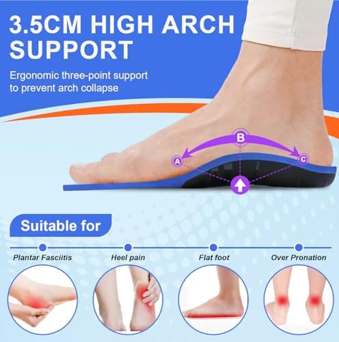 Yhsvie Heavy Duty Arch Support Insoles for Men & Women - Flat Feet, Plantar Fasciitis Relief, Standing All Day-L