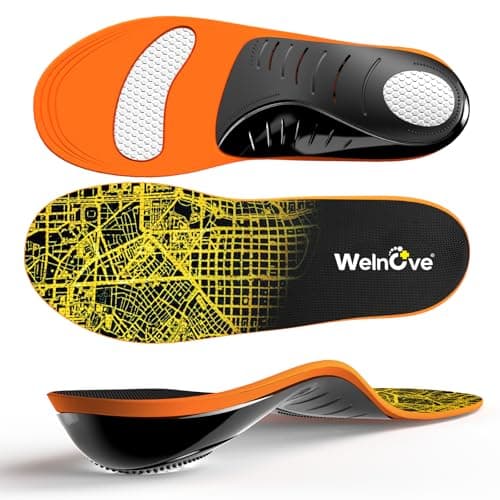 Welnove Heavy Duty Arch Support Insoles for Foot Pain, Flat Feet, Heel Spurs - Standing All Day Fatigue Relief (S) — Yellow