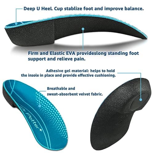 High Arch Support 3/4 Orthotic Insoles for Plantar Fasciitis and Heel Pain (X-Large)