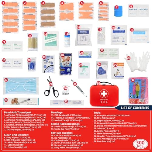 300pcs Professional Travel First Aid & Survival Kit for Backpacking, Home, Car, Climbing, Camping