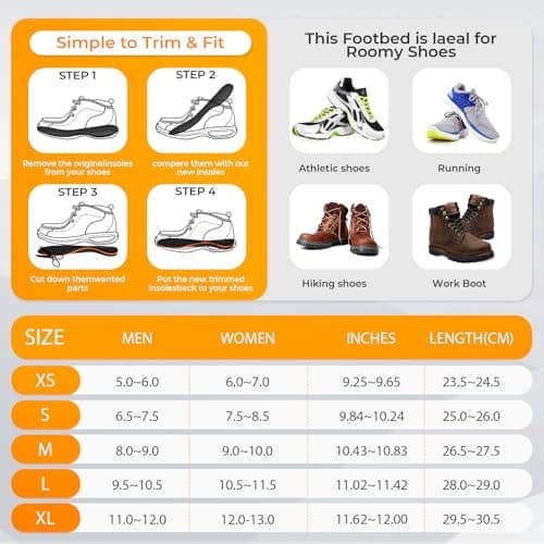 Memory Foam Work Boot Insoles for Standing All Day - XL (Men's 11-12)