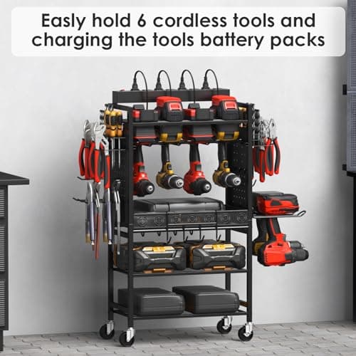 CCCEI Power Tool Organizer Cart with Charging Station, Black