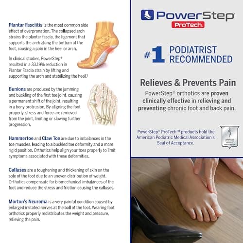 PowerStep ProTech Low Arch Orthotic Inserts - Rigid Support for Overpronation & Plantar Fasciitis