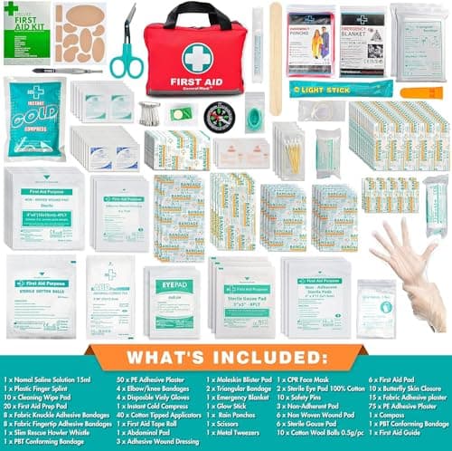 General Medi First Aid Kit - 309 Pieces, Reflective Bag, Bandages, Moleskin, Emergency Blanket