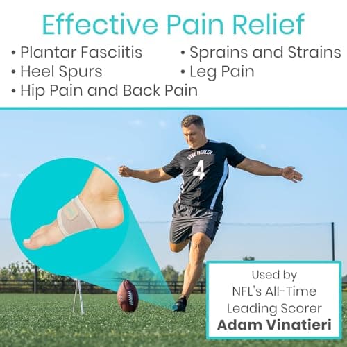 Vive Foot Arch Support Brace - Pain Relief for Flat Feet & Plantar Fasciitis - Compression Strap with Gel Bands (Beige)