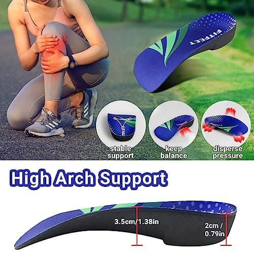 Plantar Fasciitis Insoles, 3/4 Arch Support for Flat Feet, Over-Pronation, Heel Pain Relief