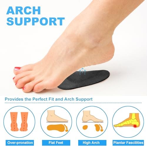 Black Gel Arch Support Insoles for Flat Feet and Plantar Fasciitis