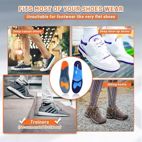 RooRuns Heavy Duty Arch Support Insoles for Flat Feet, Heel Spurs & Metatarsalgia M