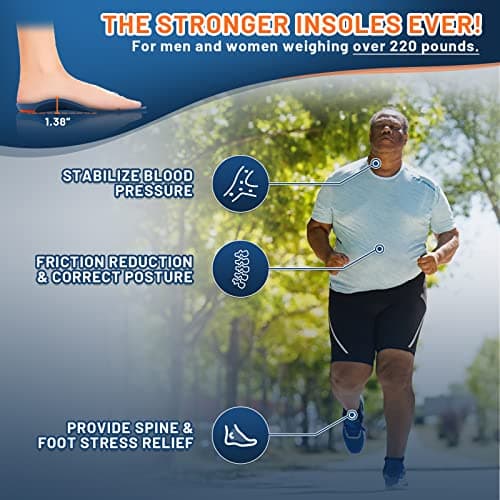 RooRuns Heavy Duty Arch Support Insoles for Flat Feet, Heel Spurs & Metatarsalgia M