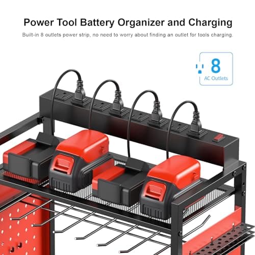 CCCEI Red Floor Standing Tool Organizer with Charging Station
