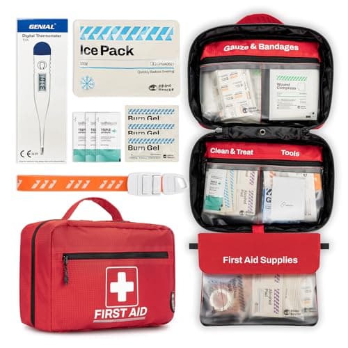 RHINO RESCUE 240 Piece Waterproof First Aid Kit, Lightweight Red Boat Dry Bag