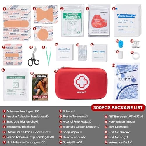 Pteromy 300 Piece Portable First Aid Kit with Hard Case