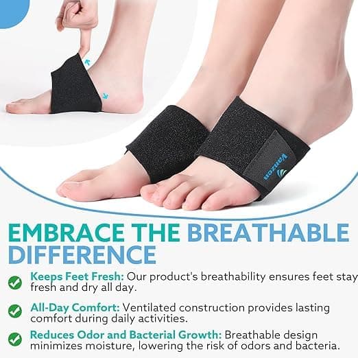 Arch Support Insoles (2PCS), Breathable Foot Support for Fallen, High, and Flat Feet - One Size, Black